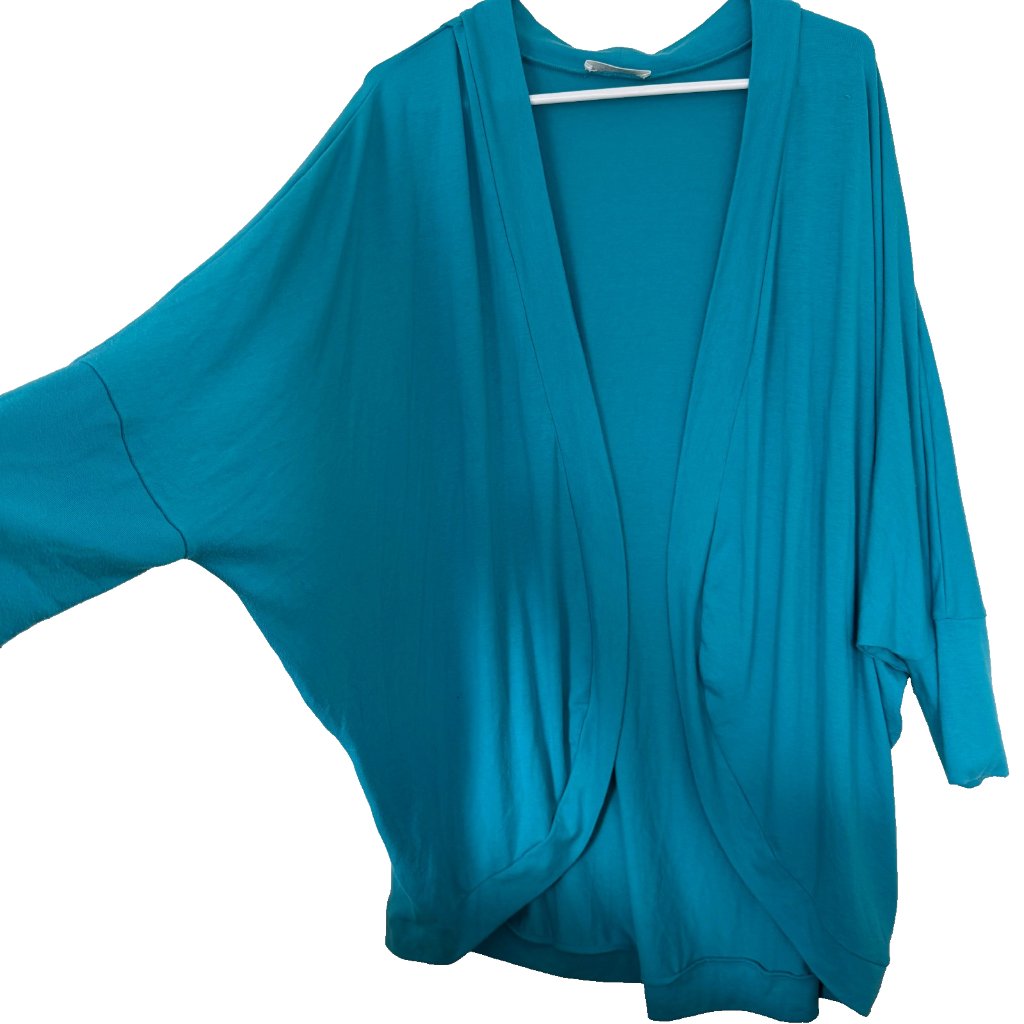 Zenana Teal Cocoon Cardigan Plus 3x Open Front 3/4 Sleeve Draped Oversized Layer